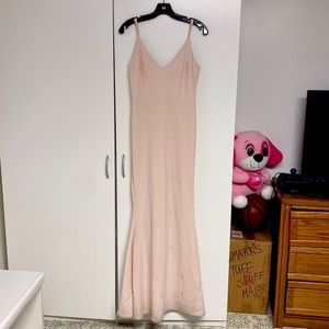 Lulus long blush adjustable straps maxi wedding bridesmaid dress size small